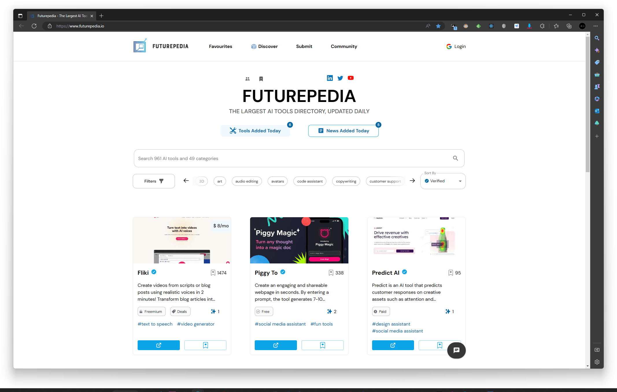 Futurepedia - The Largest AI Tools Directory / Home 的官网每天都更新各种 AI 服务厂商