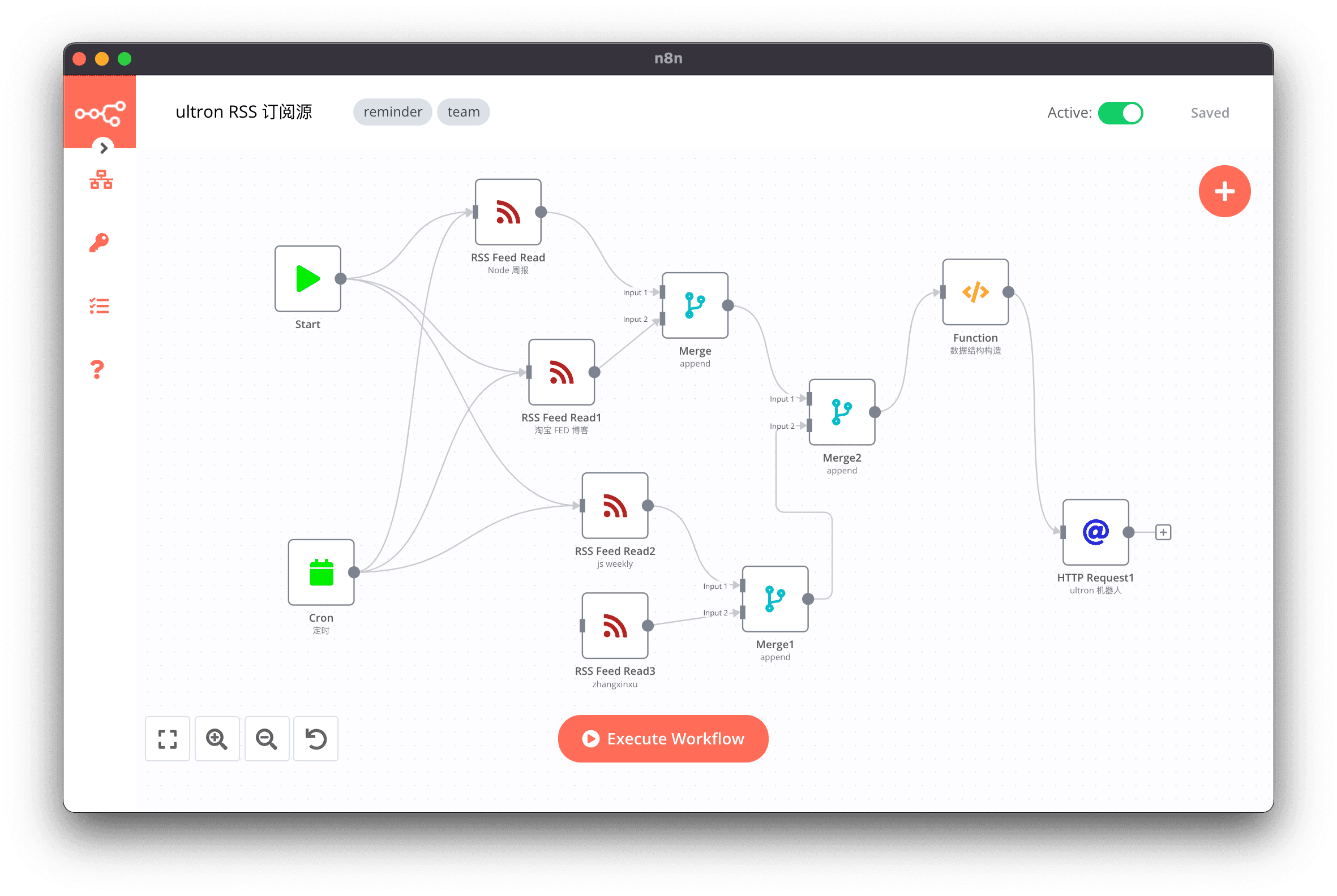 n8n.io 编排的工作流